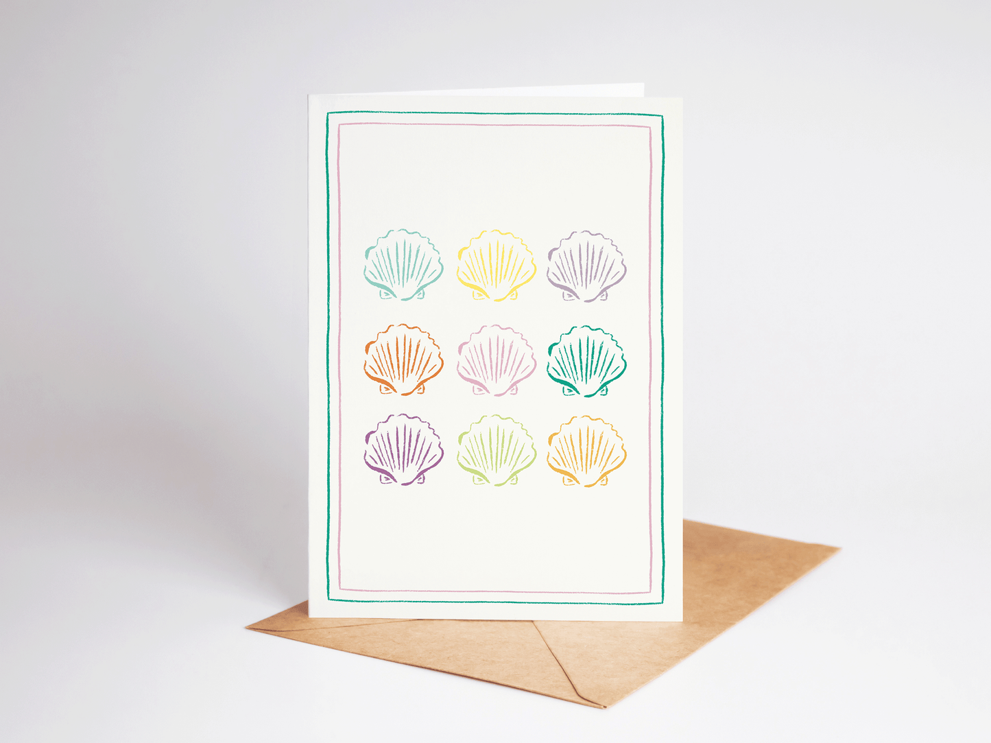 Seashell Square Colorful Beach Coastal Greeting Card