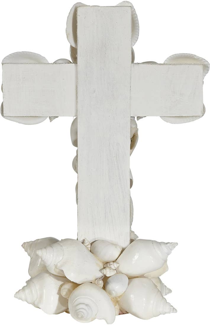 White Shell Cross on Stand 8"