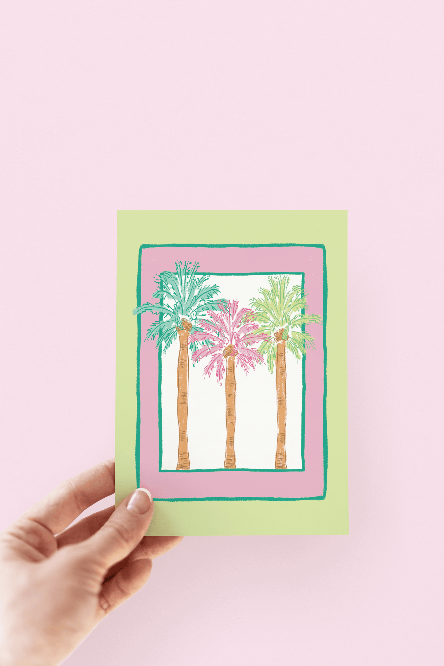 Trio of Colorful Palm Trees Beach Coastal Greeting Card