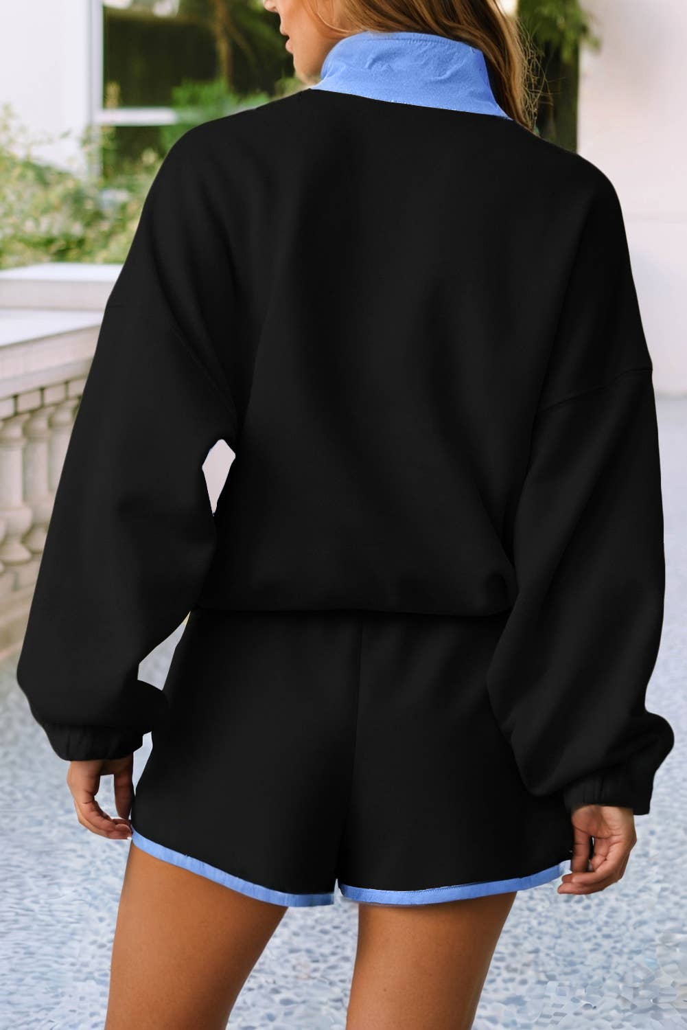 LDC Colorblock Half Button Pullover and Shorts 2pcs Outfit