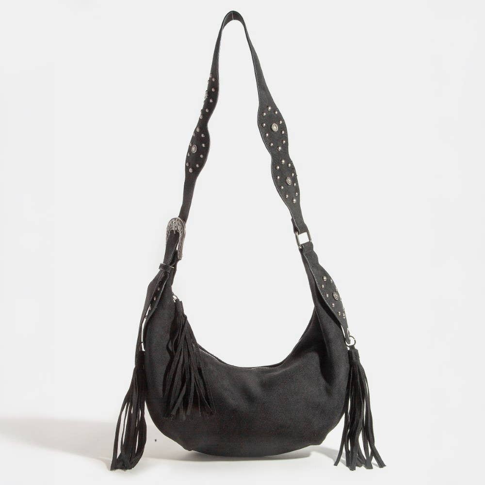 Half Moon Fringe Buckle Strap Hobo Bag