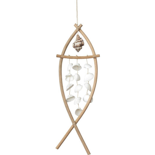 White Ark in Natural Rattan Fish Wall Hanger 16"