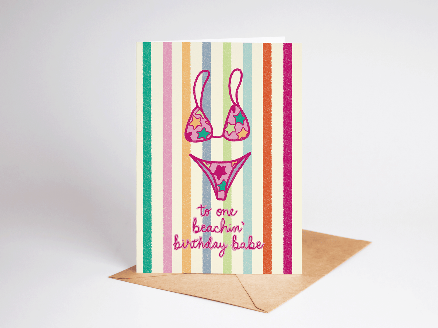 Beachin' Birthday Babe Swimsuit Beach Coastal Greeting Card