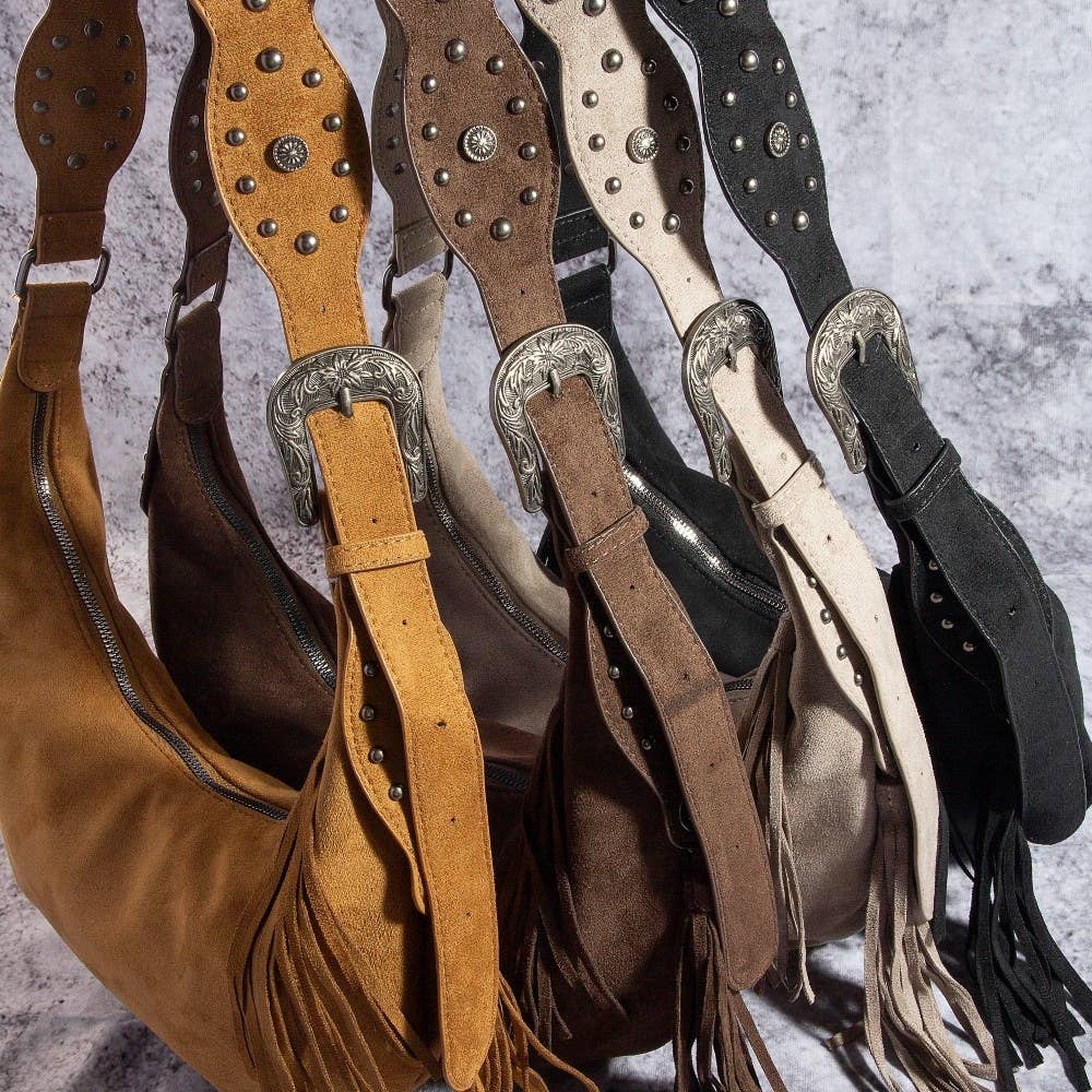 Half Moon Fringe Buckle Strap Hobo Bag