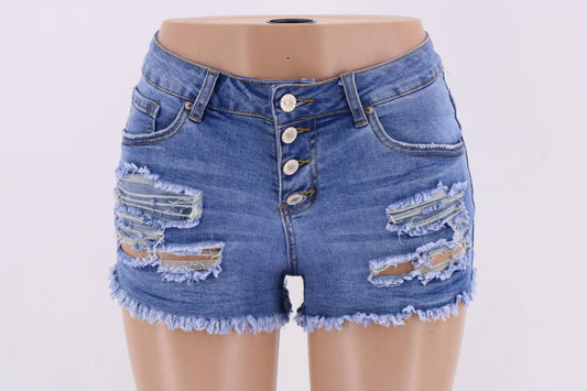 New Slim Washed Women's Denim Hole Shorts