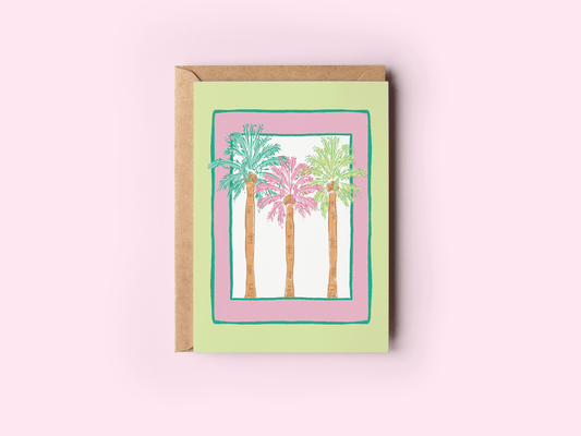 Trio of Colorful Palm Trees Beach Coastal Greeting Card