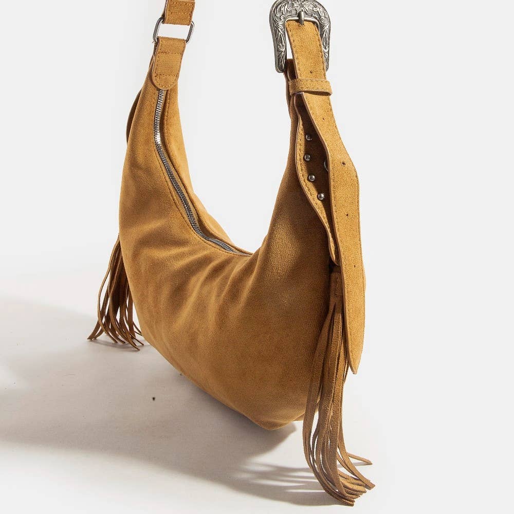 Half Moon Fringe Buckle Strap Hobo Bag