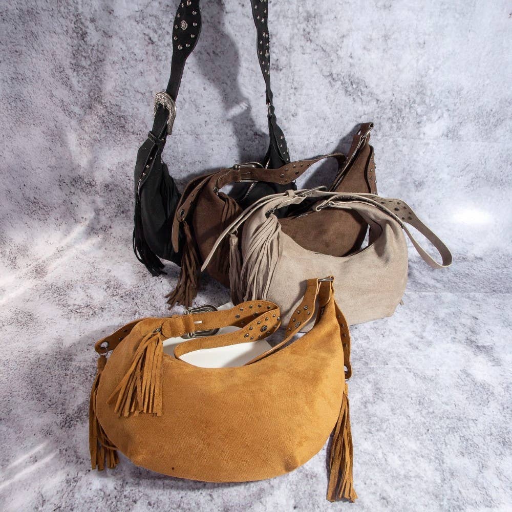 Half Moon Fringe Buckle Strap Hobo Bag
