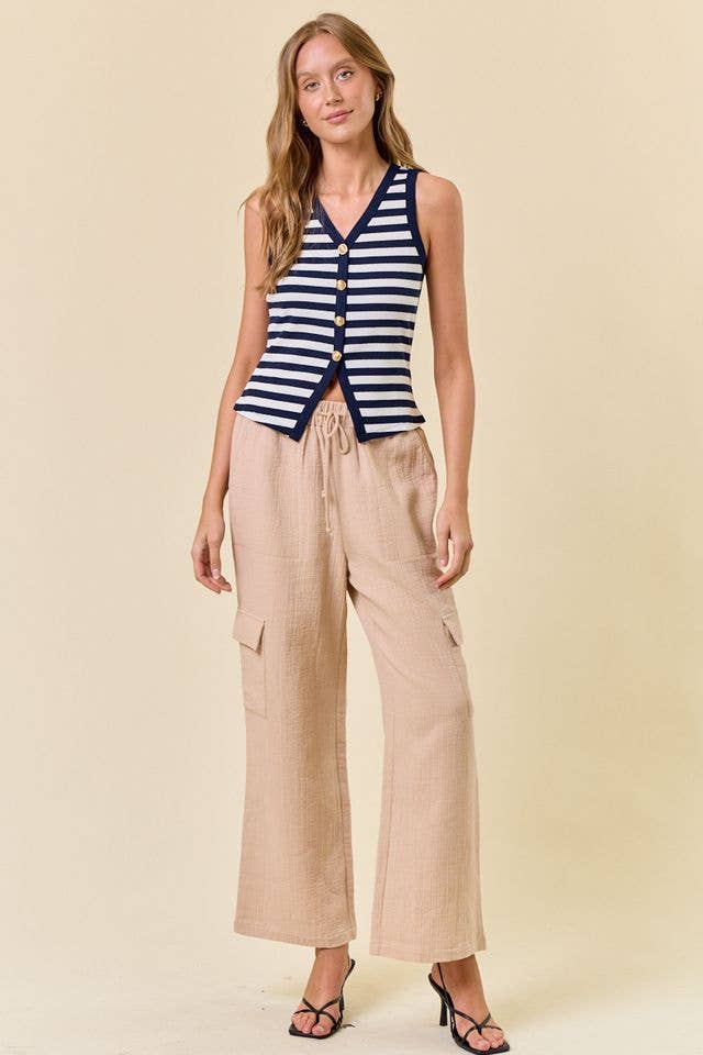 STRIPE KNIT BUTTON FRONT TANK - 45176T
