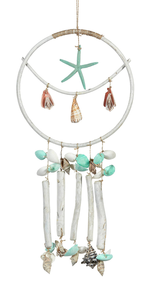White Driftwood w/ Starfish & Shells Dream Catcher 9x19"