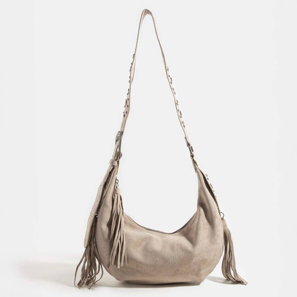 Half Moon Fringe Buckle Strap Hobo Bag
