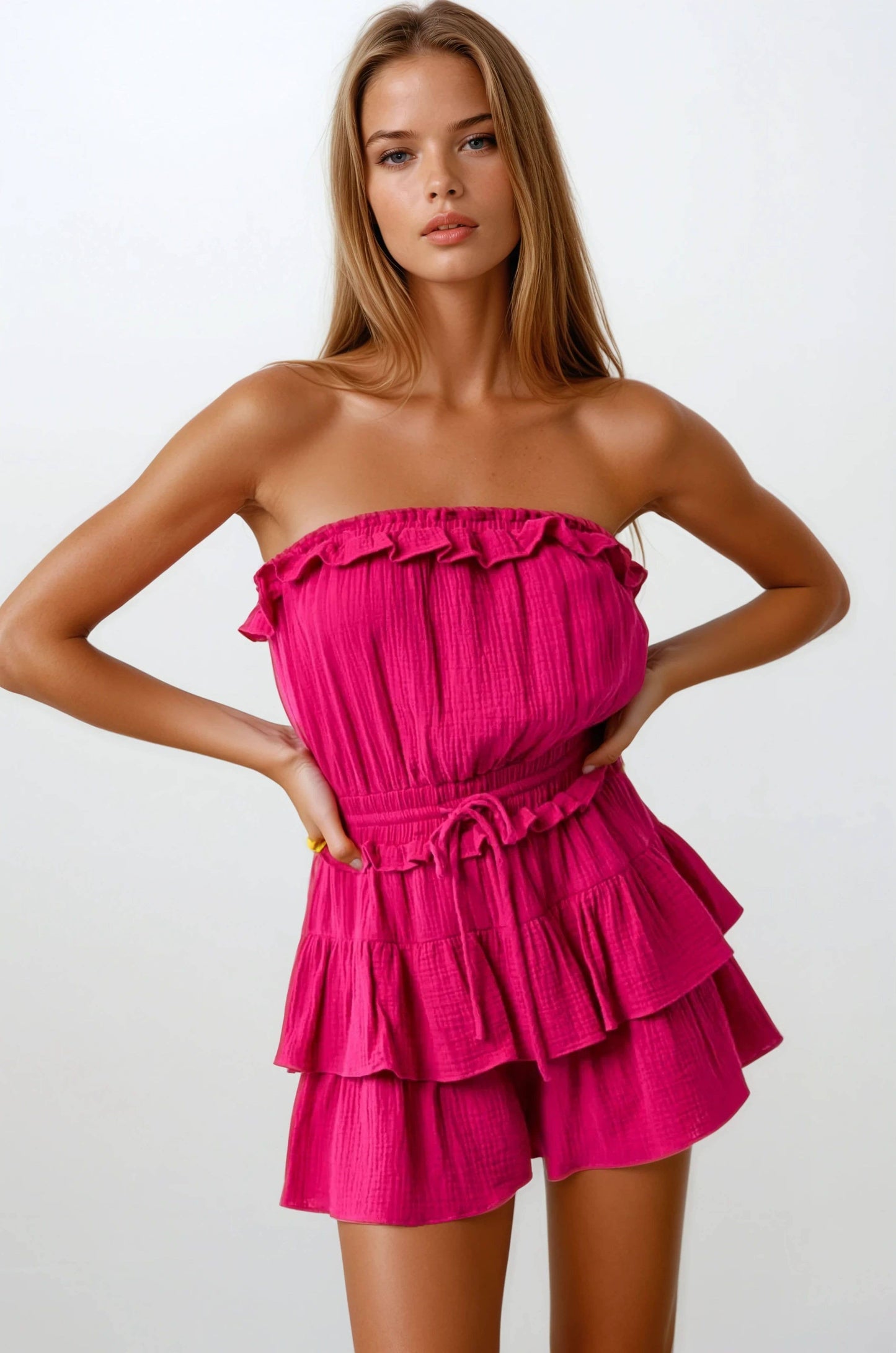 STRAPLESS TIERED RUFFLE ROMPER - 27478R