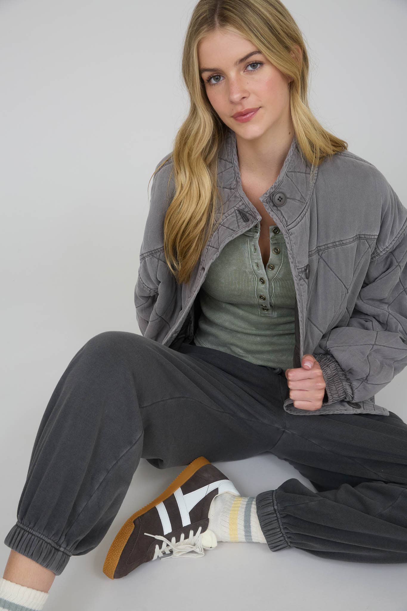 WASHED QUILTED BUTTON DOWN JACKET