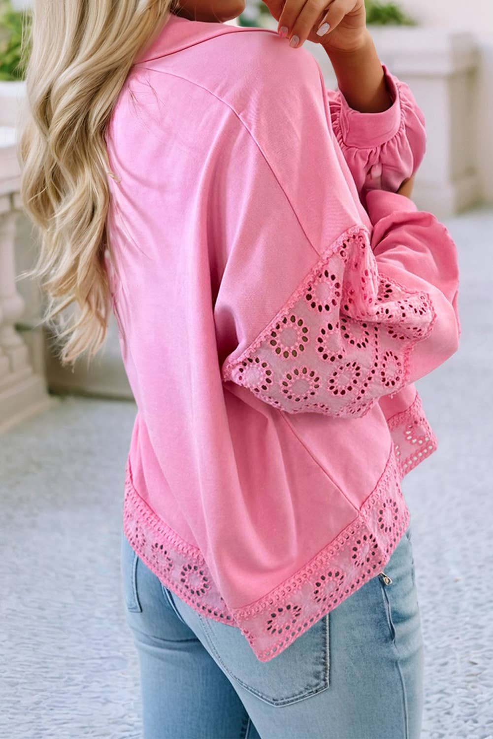 LDC Embroidered Flower Snap Buttons Pullover Sweatshirt