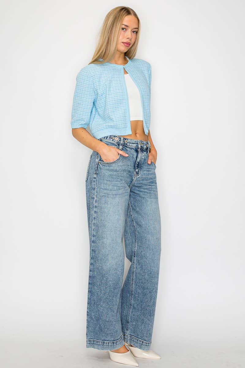ADJUSTABLE WAISTBAND HIGH RISE BAGGY WIDE JEANS