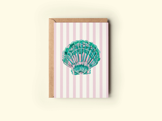 Colorful Seashell Beach Coastal Striped Greeting Card
