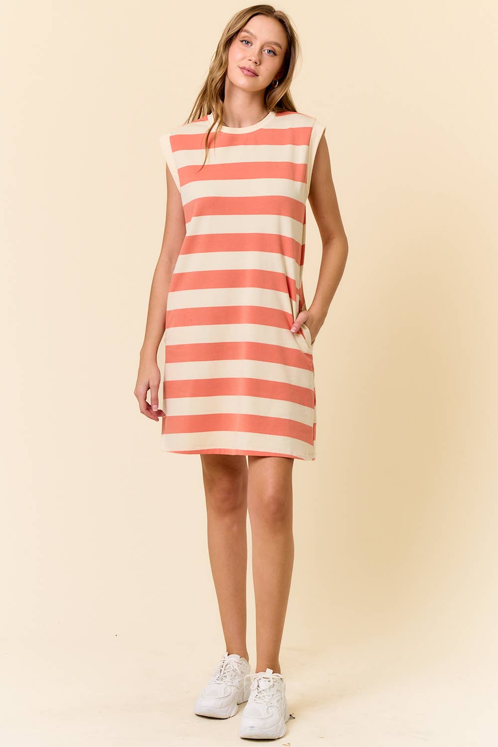 RUGBY STRIPED FRENCH TERRY CAP SLEEVE MINI DRESS - 27831D