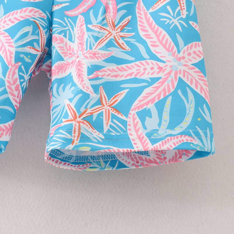 Summer Boys Blue Coral Starfish Short Sleeve Top Shorts Set