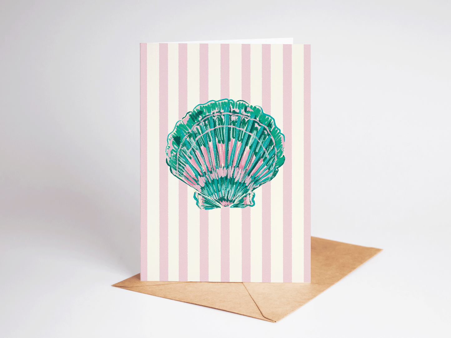 Colorful Seashell Beach Coastal Striped Greeting Card