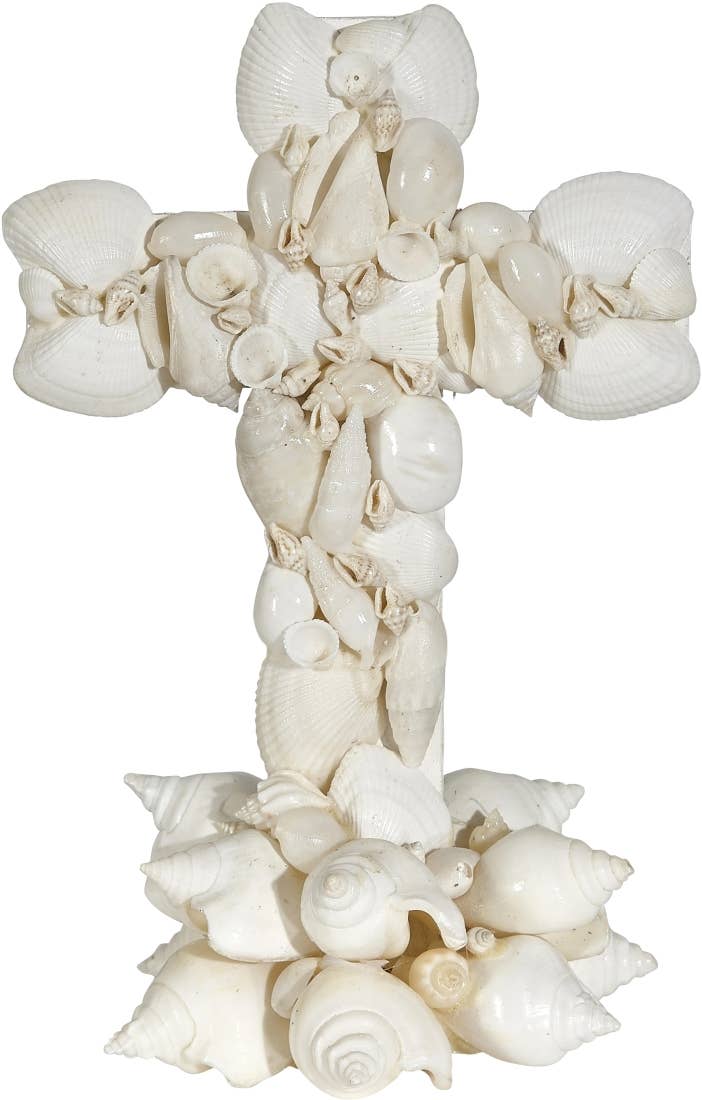 White Shell Cross on Stand 8"