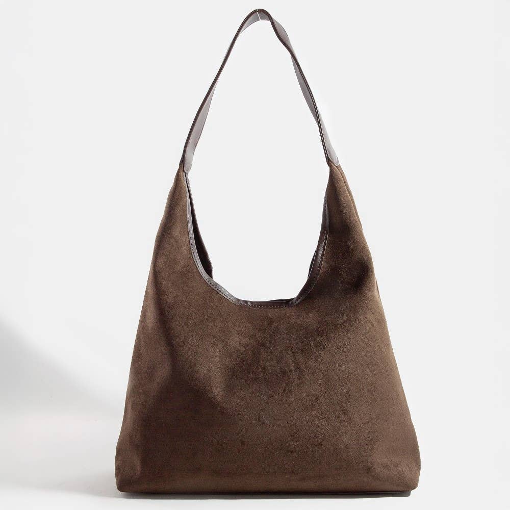 Suede Leather Trim Hobo Bag