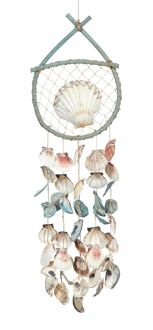 Blue Driftwood w/ Scallop Net & Shells Dream Catcher 7x23"