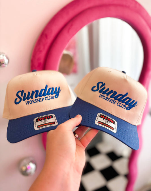Sunday Worship Embroidered Trucker Hat | Trendy Two Tone Hat