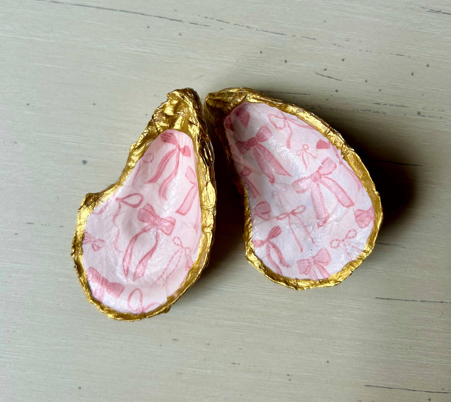 Valentine's Day Pink Bow Oyster Shell Jewelry Dish