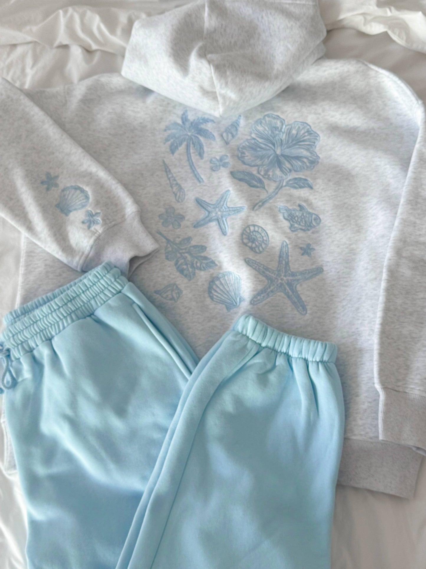 Pearl Grey Tropical Embroider Hoodie