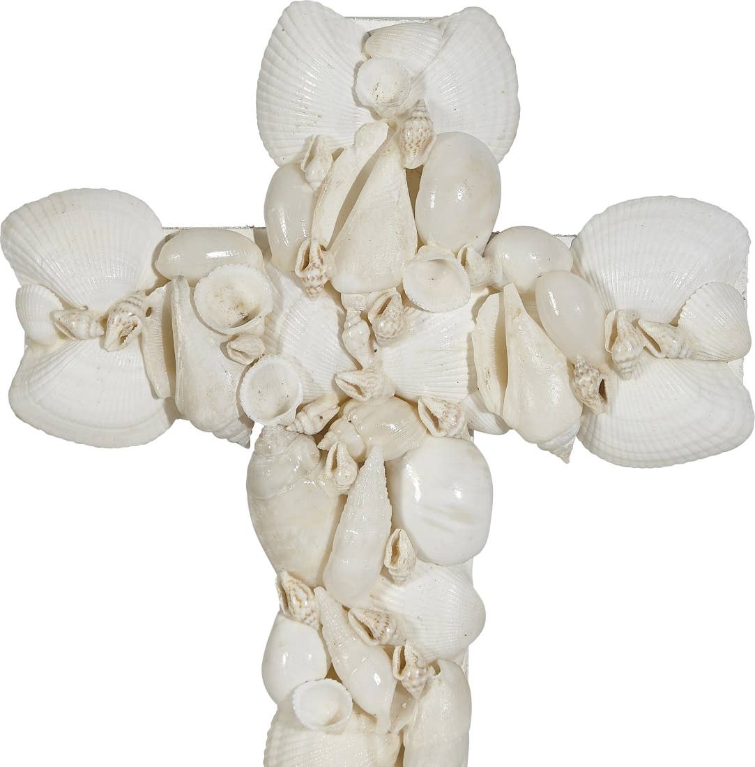 White Shell Cross on Stand 8"