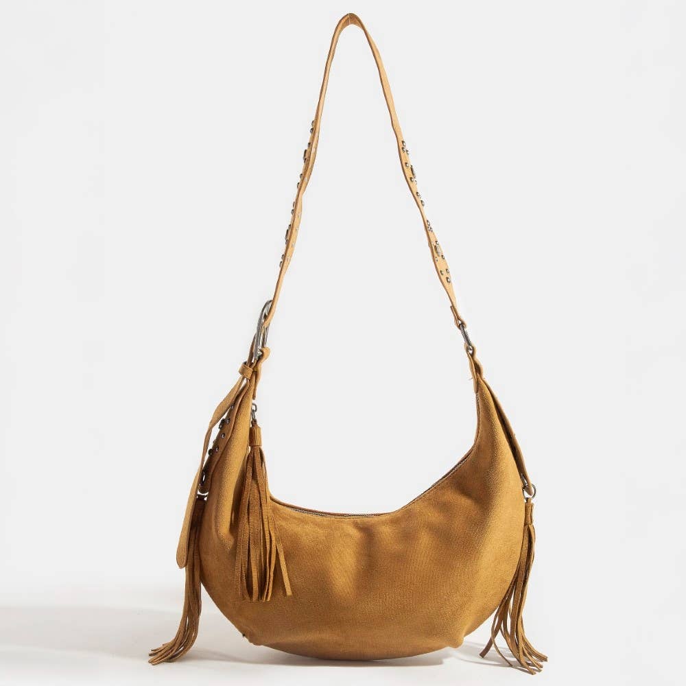 Half Moon Fringe Buckle Strap Hobo Bag