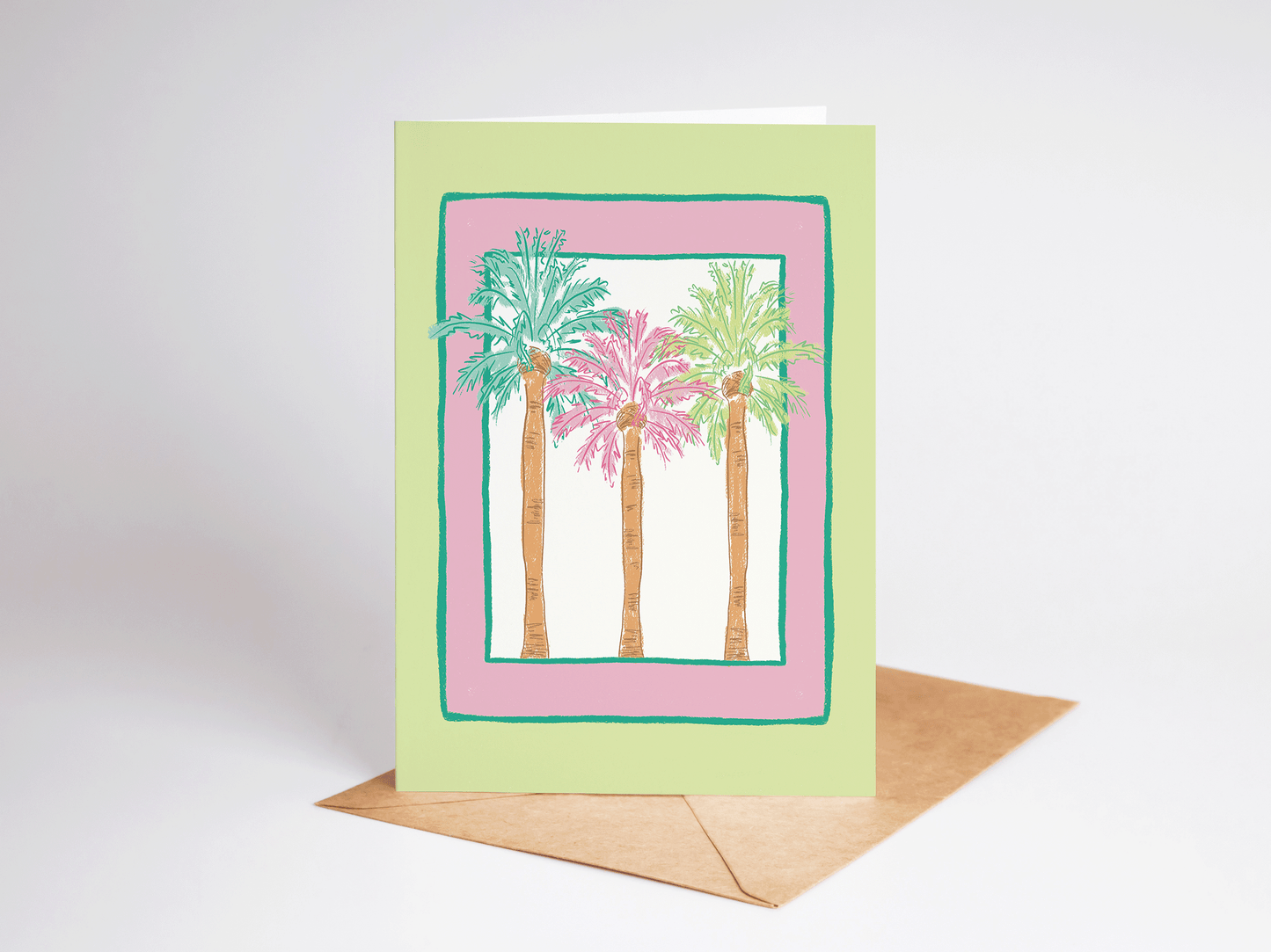 Trio of Colorful Palm Trees Beach Coastal Greeting Card