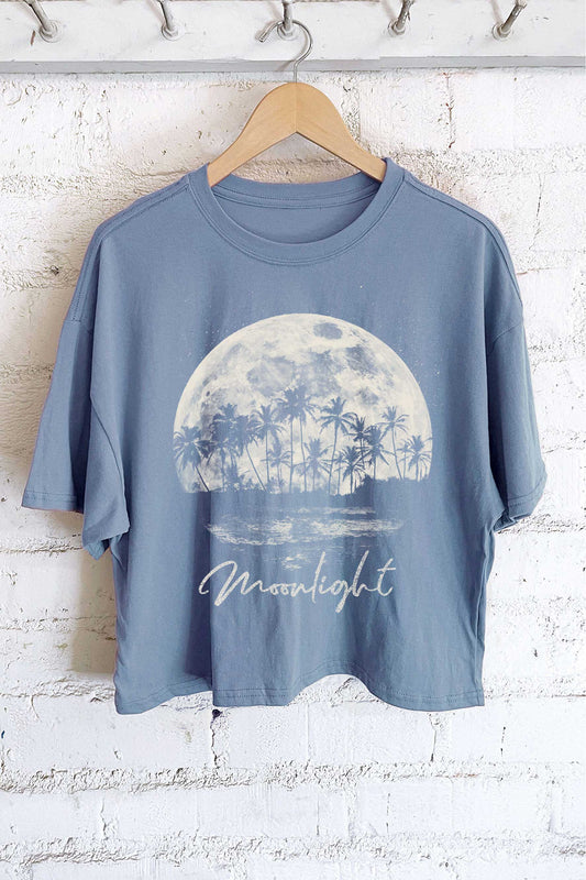 MOONLIGHT PALM TREE GRAPHIC LONG CROP TOP