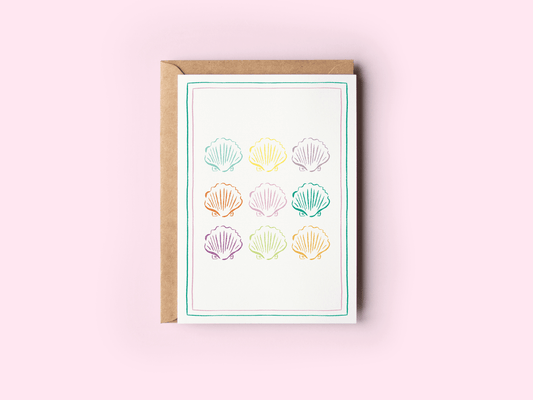 Seashell Square Colorful Beach Coastal Greeting Card