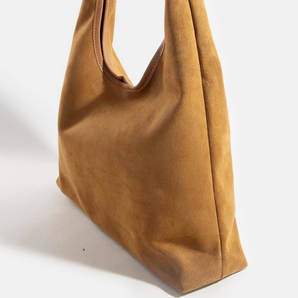 Suede Leather Trim Hobo Bag
