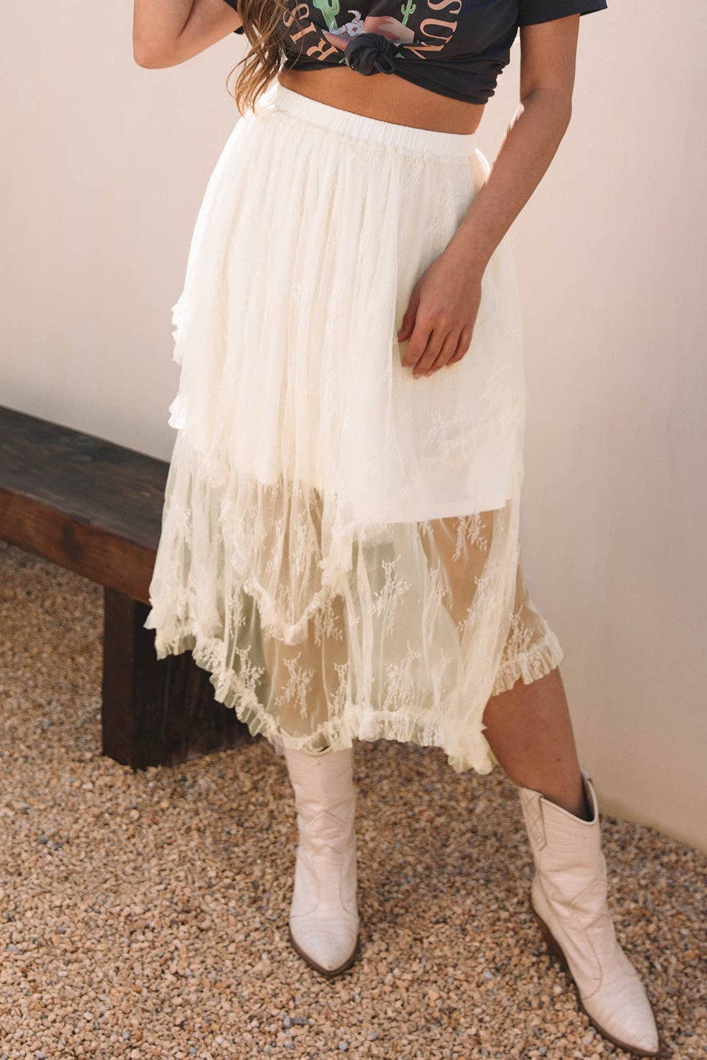 Lace High Waist Midi Skirt