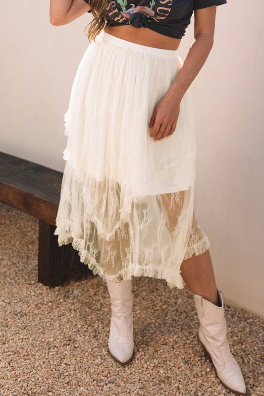 Lace High Waist Midi Skirt