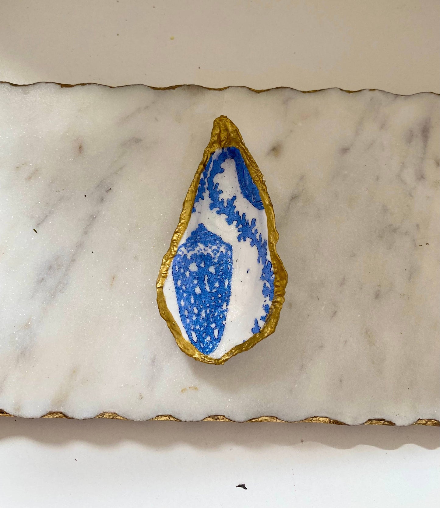 Blue Seashell Print Oyster Jewelry Dish