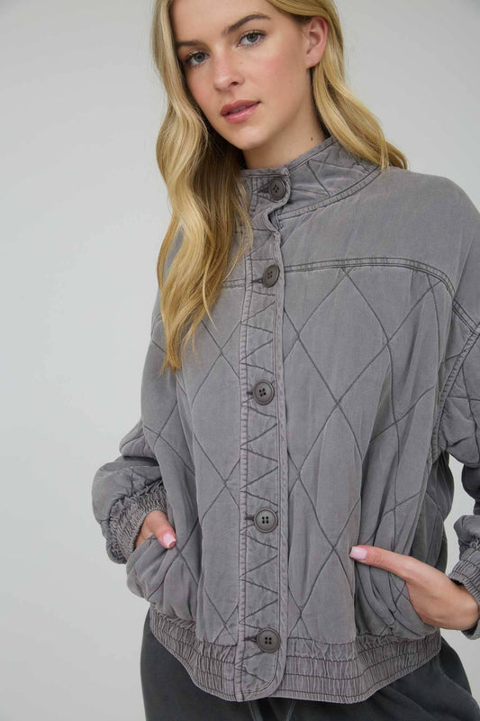 WASHED QUILTED BUTTON DOWN JACKET