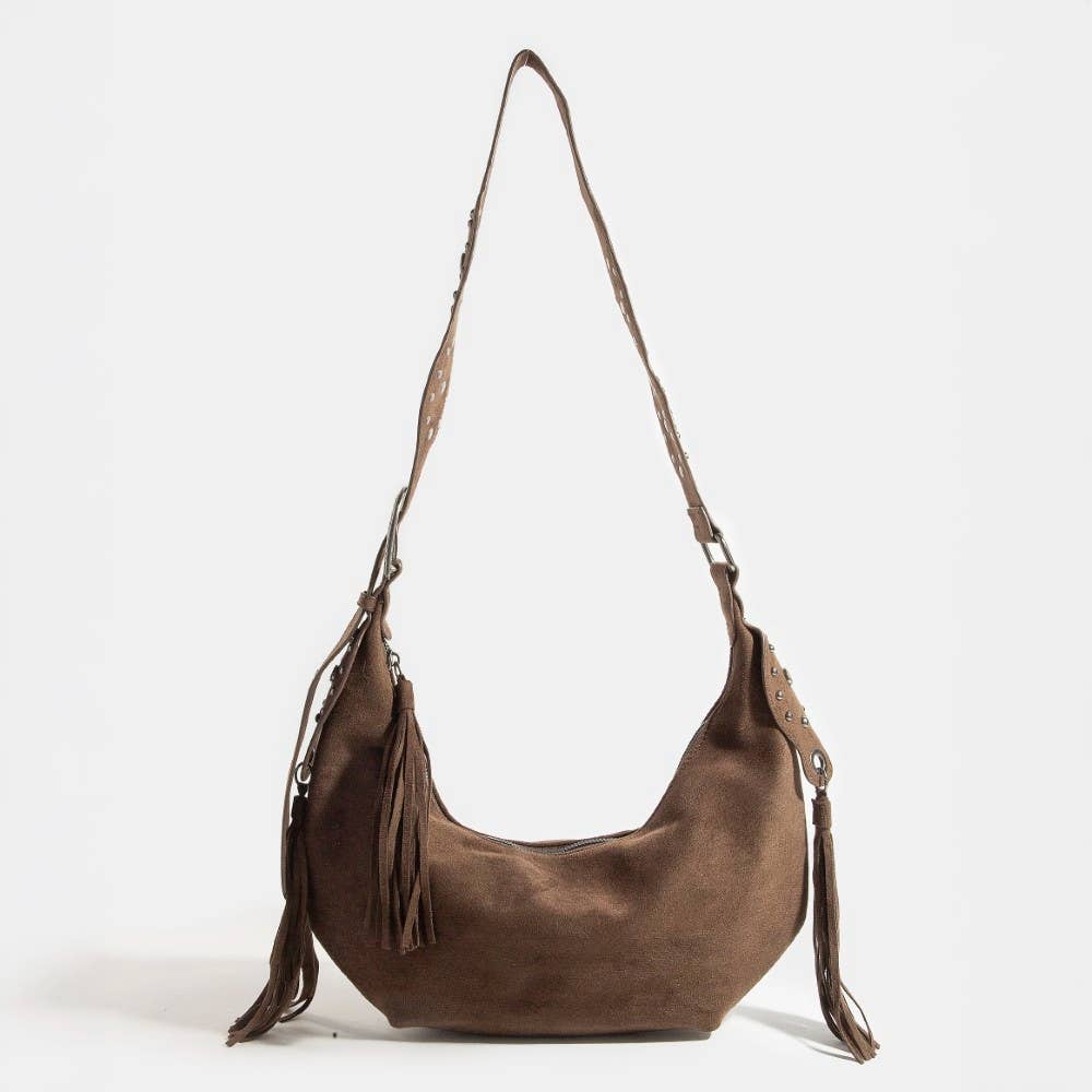Half Moon Fringe Buckle Strap Hobo Bag
