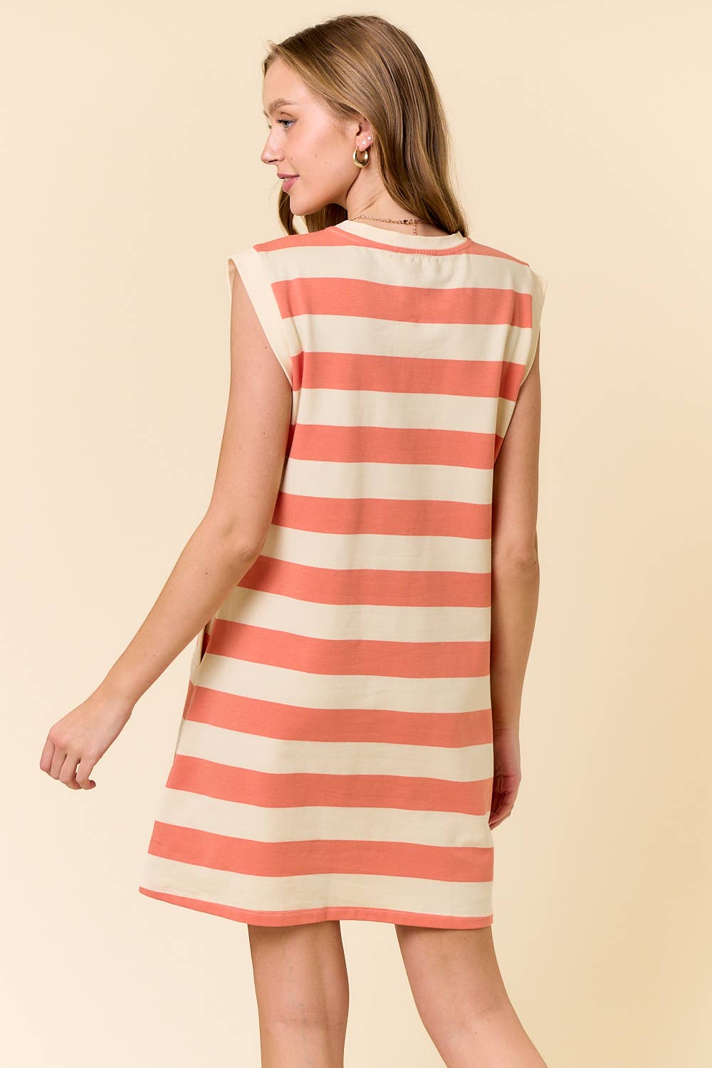 RUGBY STRIPED FRENCH TERRY CAP SLEEVE MINI DRESS - 27831D