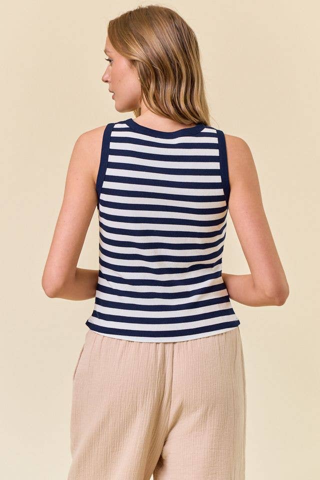 STRIPE KNIT BUTTON FRONT TANK - 45176T