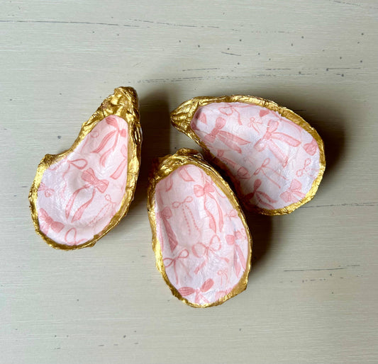 Valentine's Day Pink Bow Oyster Shell Jewelry Dish