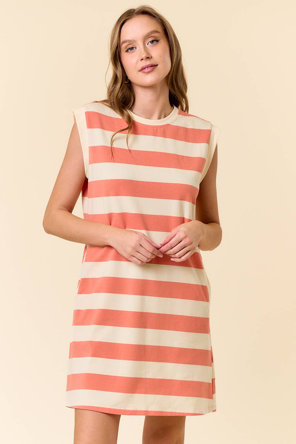 RUGBY STRIPED FRENCH TERRY CAP SLEEVE MINI DRESS - 27831D